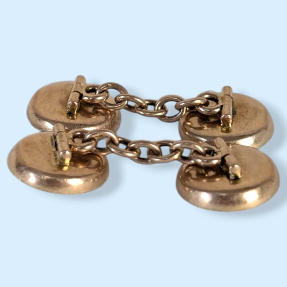Antique 14k Gold Hand-Enameled Hinge-Back Cuff Links - Picture 7 of 8